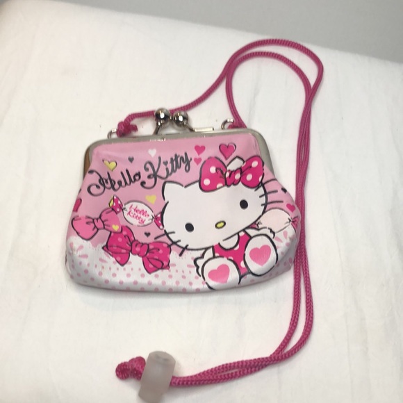 HELLO KITTY Super cute Small kiss lock coin purse pink rope. Silver kiss lock. - Picture 7 of 9